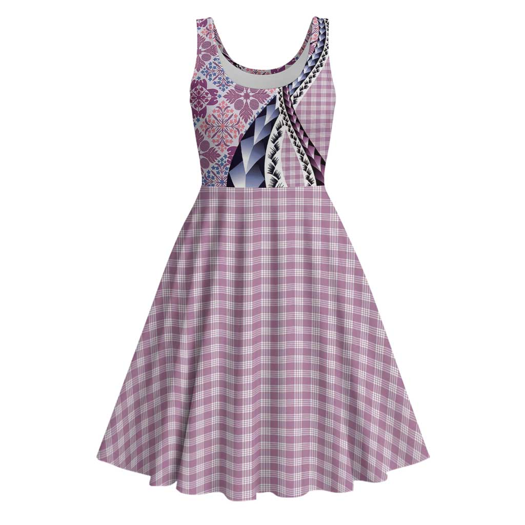 Aloha Vintage Palaka Floral Hawaiian Quilt Midi Dress Akala Motif - Polynesian Pride