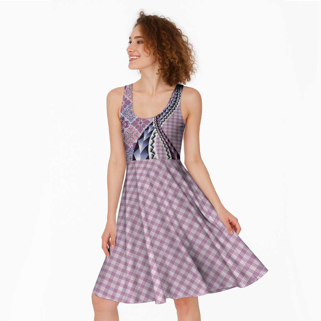 Aloha Vintage Palaka Floral Hawaiian Quilt Midi Dress Akala Motif - Polynesian Pride