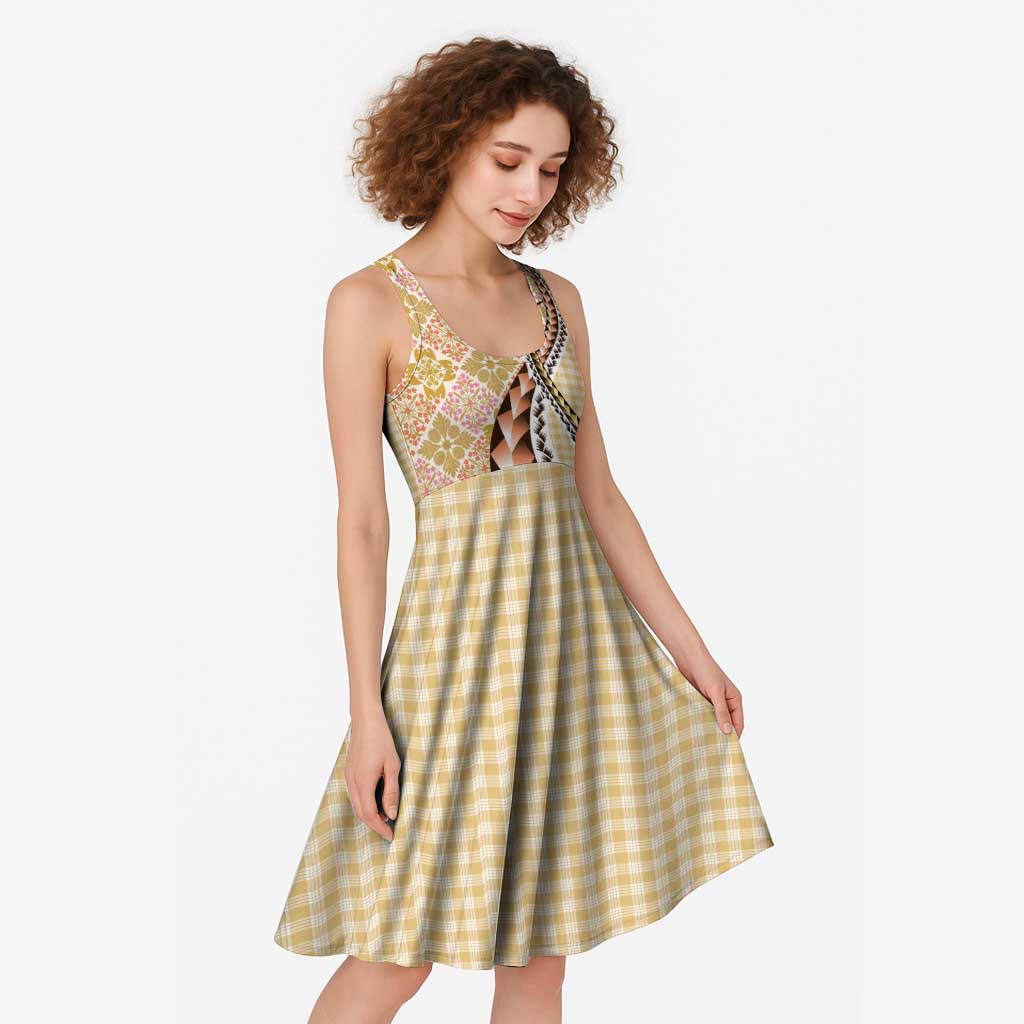 Aloha Vintage Palaka Floral Hawaiian Quilt Midi Dress Melemele Motif - Polynesian Pride