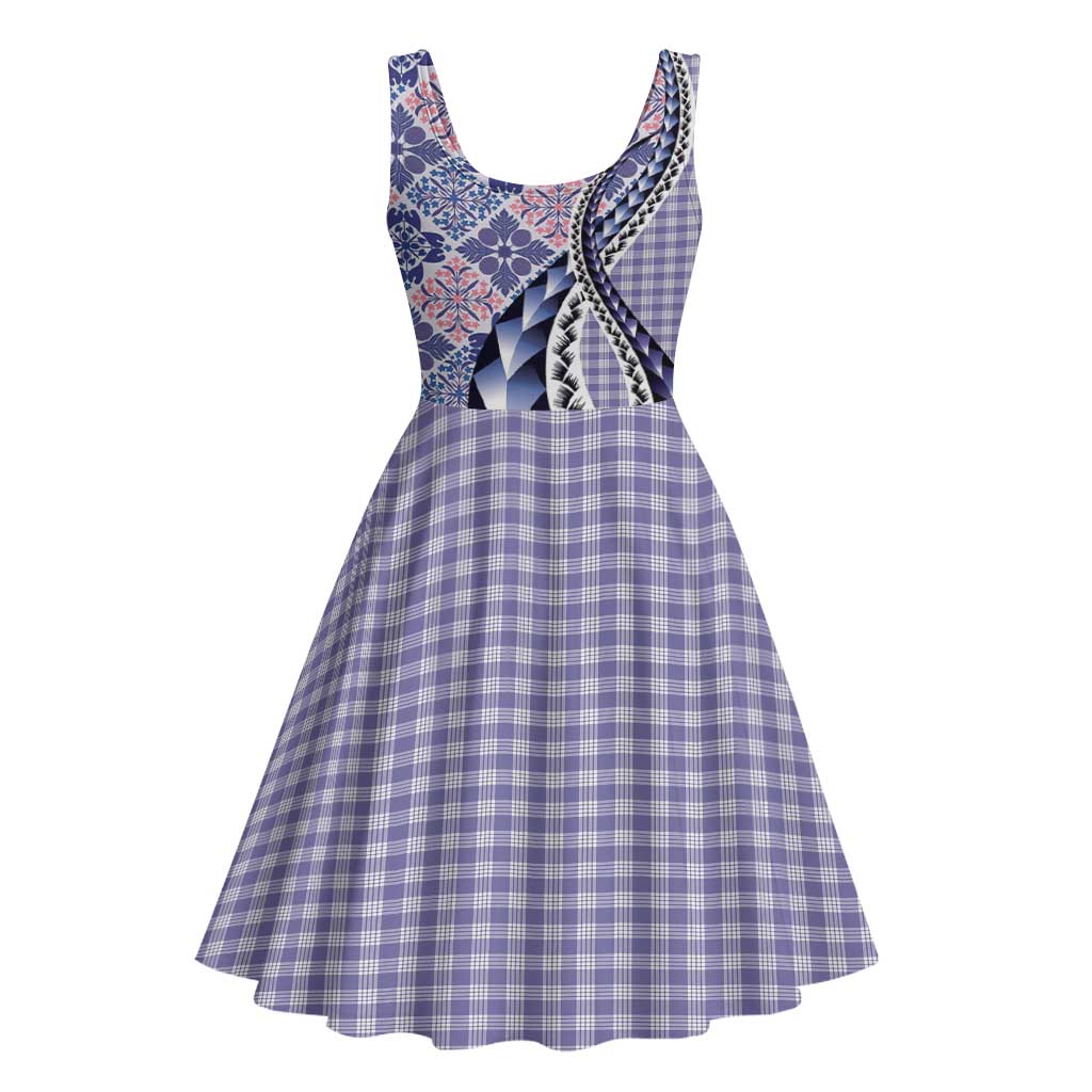 Aloha Vintage Palaka Floral Hawaiian Quilt Midi Dress Poni Motif - Polynesian Pride