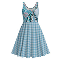 Aloha Vintage Palaka Floral Hawaiian Quilt Midi Dress Uliuli Motif - Polynesian Pride