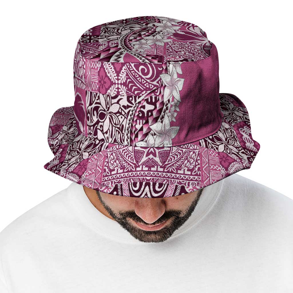 Aloha Vintage Plumeria Hawaiian Tapa Pattern Bucket Hat Pink Hawaiian Tapa Pattern - Polynesian Pride