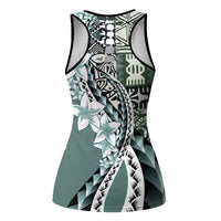 Aloha Vintage Plumeria Hawaiian Tapa Pattern Hollow Tank Top Dark Turquoise Hawaiian Tapa Pattern - Polynesian Pride