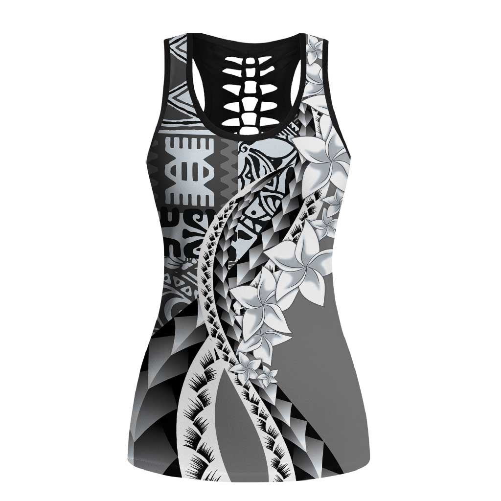 Aloha Vintage Plumeria Hawaiian Tapa Pattern Hollow Tank Top Gray Hawaiian Tapa Pattern - Polynesian Pride