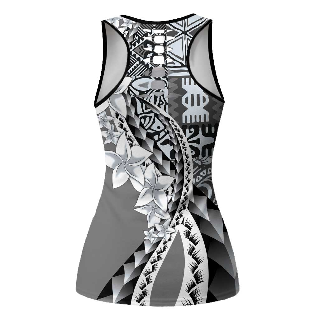 Aloha Vintage Plumeria Hawaiian Tapa Pattern Hollow Tank Top Gray Hawaiian Tapa Pattern - Polynesian Pride