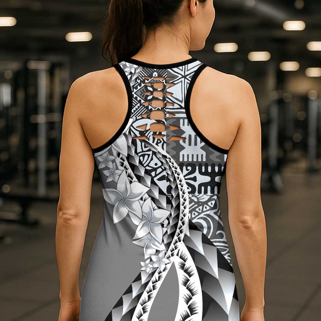 Aloha Vintage Plumeria Hawaiian Tapa Pattern Hollow Tank Top Gray Hawaiian Tapa Pattern - Polynesian Pride