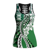 Aloha Vintage Plumeria Hawaiian Tapa Pattern Hollow Tank Top Green Hawaiian Tapa Pattern - Polynesian Pride