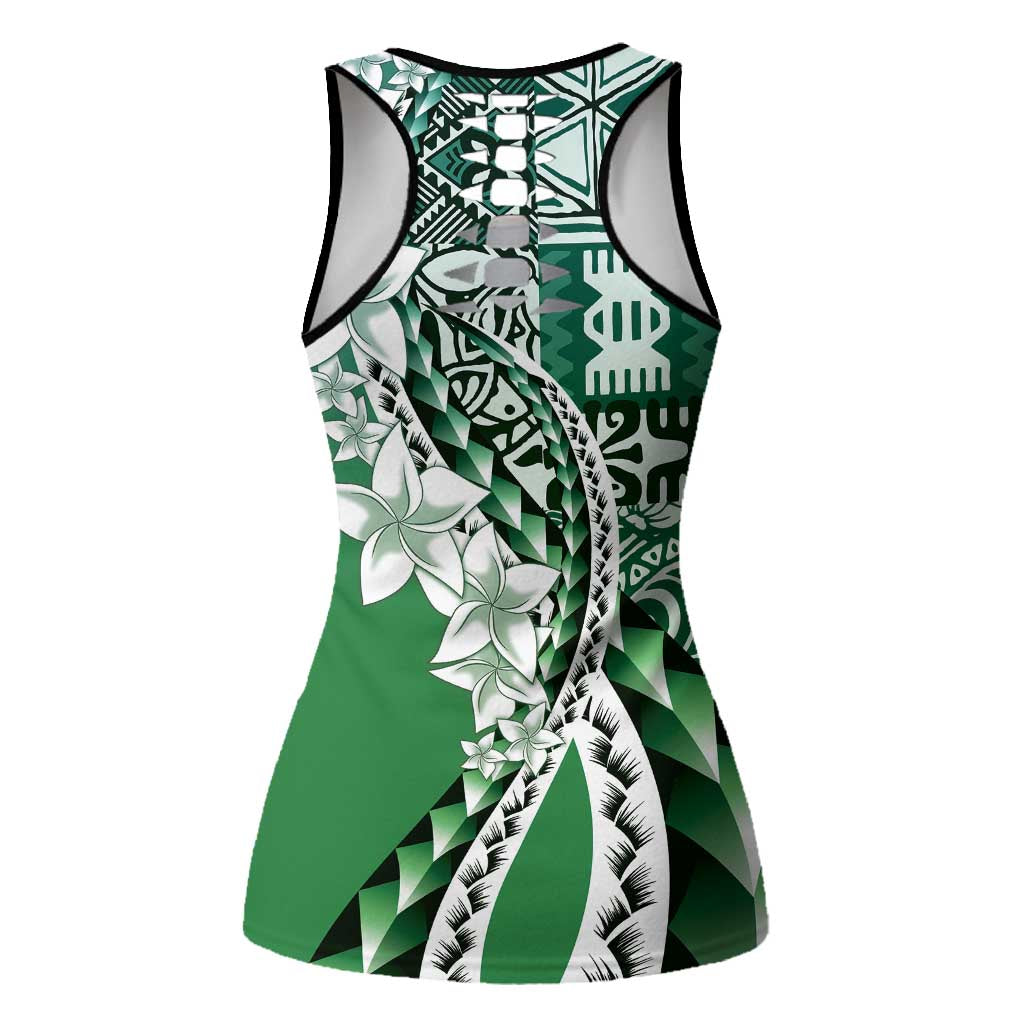 Aloha Vintage Plumeria Hawaiian Tapa Pattern Hollow Tank Top Green Hawaiian Tapa Pattern - Polynesian Pride
