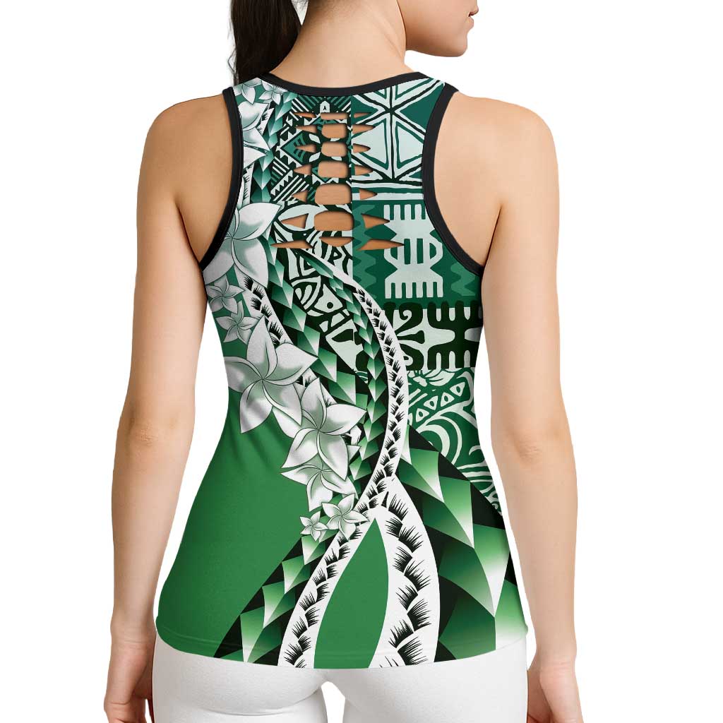 Aloha Vintage Plumeria Hawaiian Tapa Pattern Hollow Tank Top Green Hawaiian Tapa Pattern - Polynesian Pride