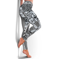 Aloha Vintage Plumeria Hawaiian Tapa Pattern Leggings Gray Hawaiian Tapa Pattern - Polynesian Pride