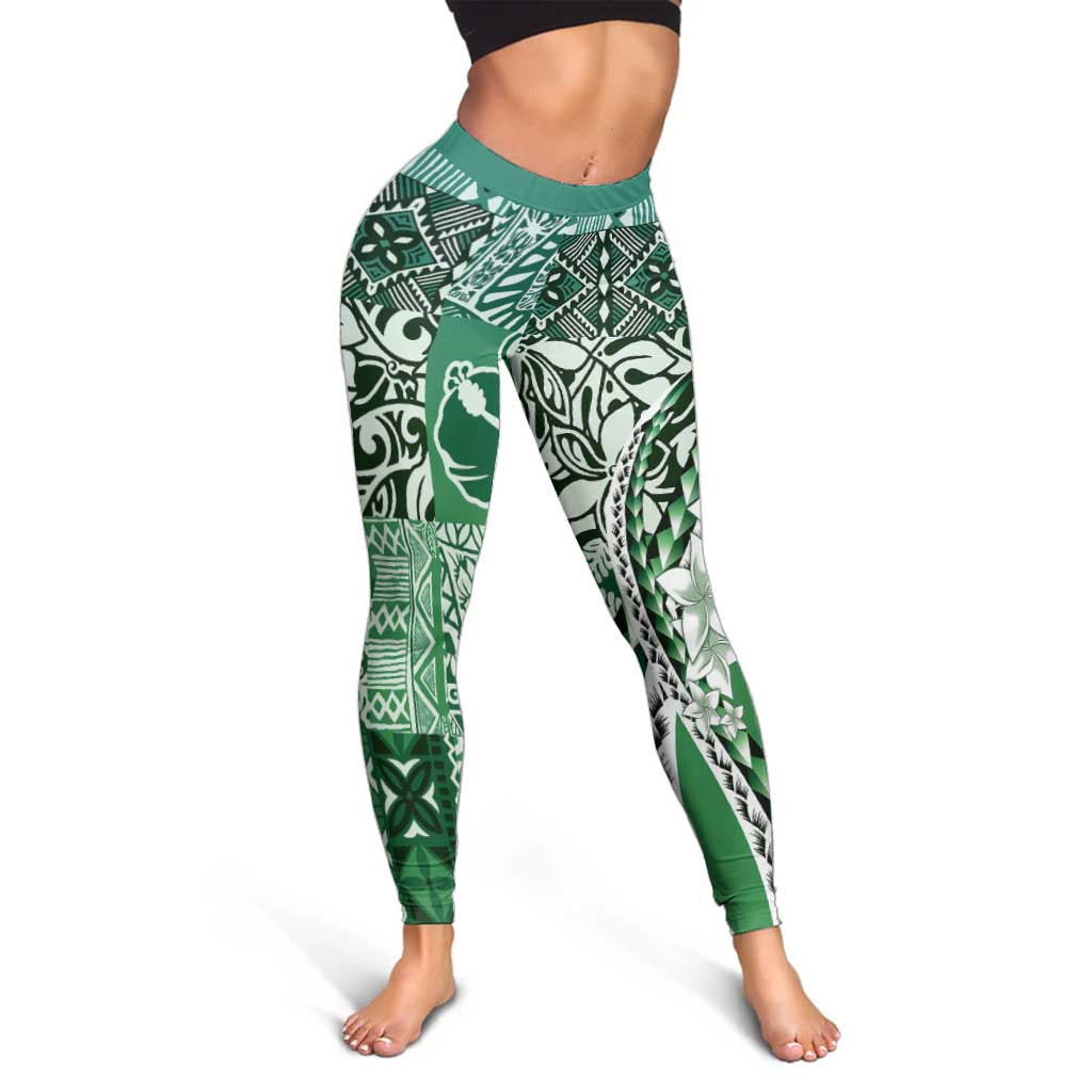 Aloha Vintage Plumeria Hawaiian Tapa Pattern Leggings Green Hawaiian Tapa Pattern - Polynesian Pride