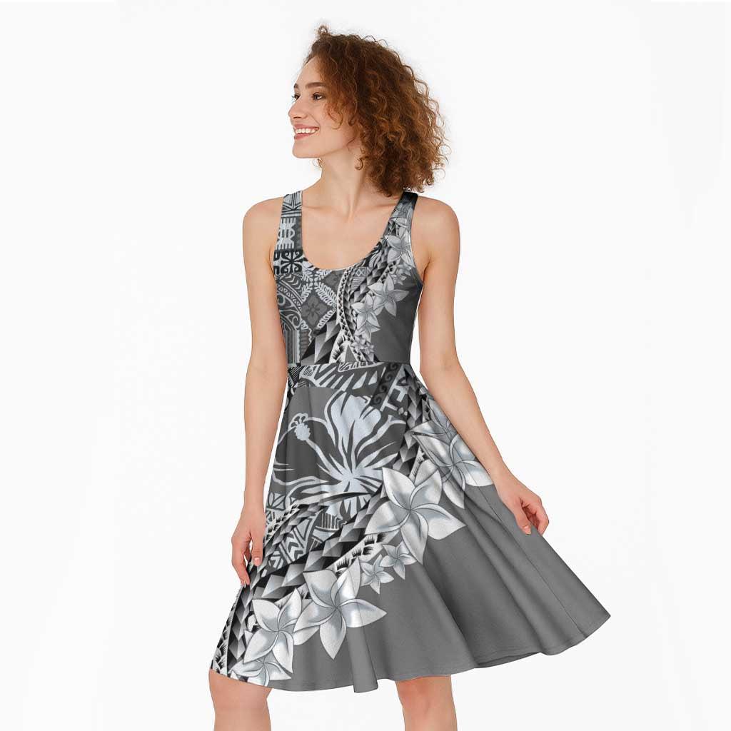 Aloha Vintage Plumeria Hawaiian Tapa Pattern Midi Dress Gray Hawaiian Tapa Pattern - Polynesian Pride