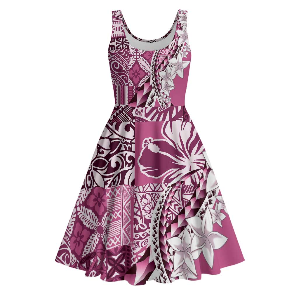 Aloha Vintage Plumeria Hawaiian Tapa Pattern Midi Dress Pink Hawaiian Tapa Pattern - Polynesian Pride