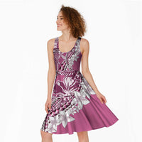 Aloha Vintage Plumeria Hawaiian Tapa Pattern Midi Dress Pink Hawaiian Tapa Pattern - Polynesian Pride