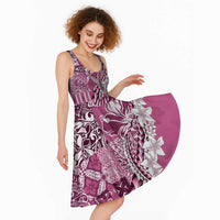 Aloha Vintage Plumeria Hawaiian Tapa Pattern Midi Dress Pink Hawaiian Tapa Pattern - Polynesian Pride