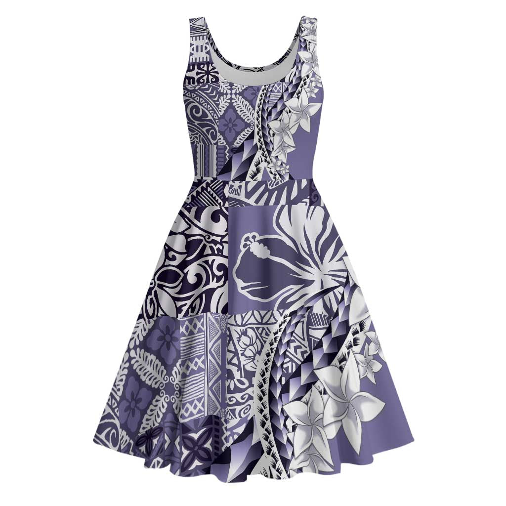 Aloha Vintage Plumeria Hawaiian Tapa Pattern Midi Dress Purple Hawaiian Tapa Pattern - Polynesian Pride