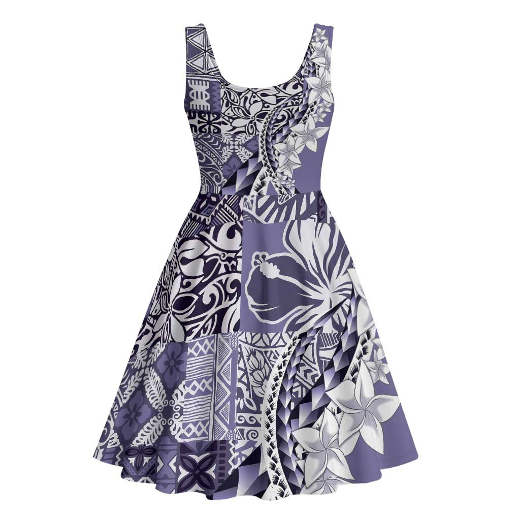 Aloha Vintage Plumeria Hawaiian Tapa Pattern Midi Dress Purple Hawaiian Tapa Pattern - Polynesian Pride