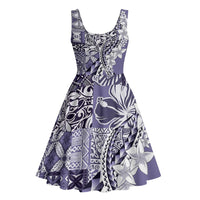 Aloha Vintage Plumeria Hawaiian Tapa Pattern Midi Dress Purple Hawaiian Tapa Pattern - Polynesian Pride
