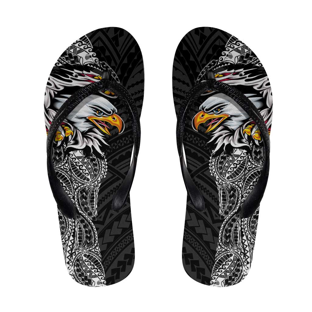 American Samoa Flip Flops Tribal Tattoo with Eagle Black