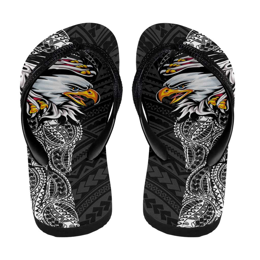 American Samoa Flip Flops Tribal Tattoo with Eagle Black