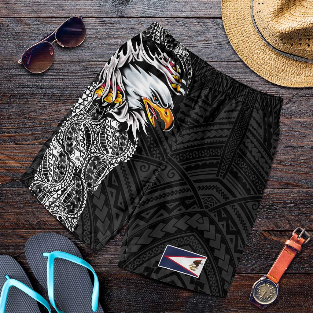 American Samoa Shorts for Men Tribal Tattoo with Eagle Black