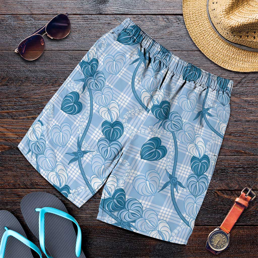 Anthurium Pikake Ti Leaf Palaka Shorts for Men Blue Version