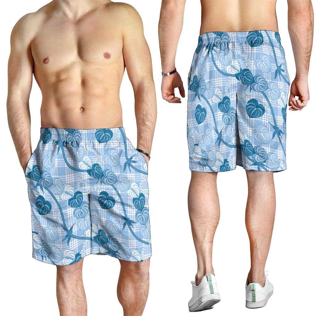 Anthurium Pikake Ti Leaf Palaka Shorts for Men Blue Version