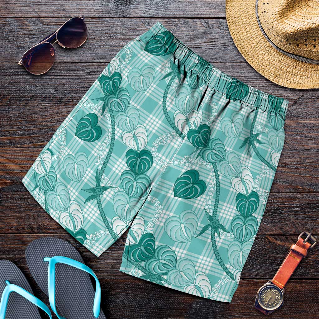 Anthurium Pikake Ti Leaf Palaka Shorts for Men Turquoise Version