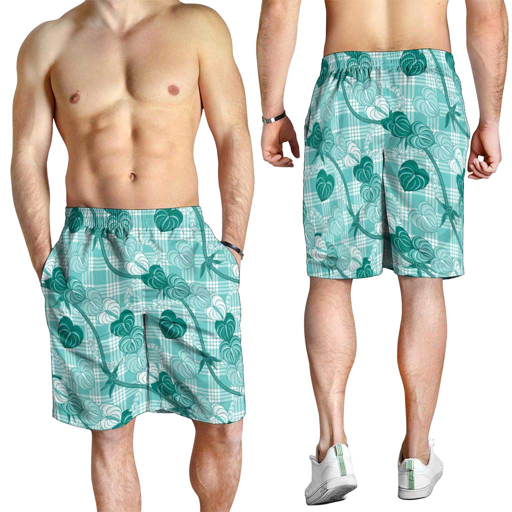Anthurium Pikake Ti Leaf Palaka Shorts for Men Turquoise Version