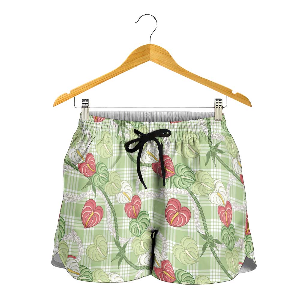 Anthurium Pikake Ti Leaf Palaka Shorts for Women Green Version