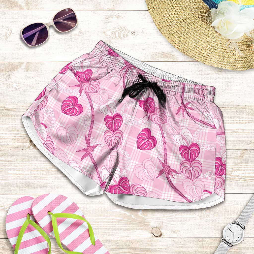 Anthurium Pikake Ti Leaf Palaka Shorts for Women Pink Version