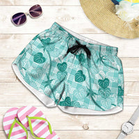 Anthurium Pikake Ti Leaf Palaka Shorts for Women Turquoise Version