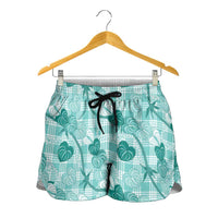 Anthurium Pikake Ti Leaf Palaka Shorts for Women Turquoise Version