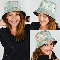 Anthurium Plumeria Lei Pastel Bucket Hat Teal Hawaiian Splendid Palaka