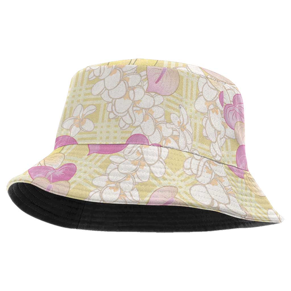Anthurium Plumeria Lei Pastel Bucket Hat Yellow Hawaiian Splendid Palaka