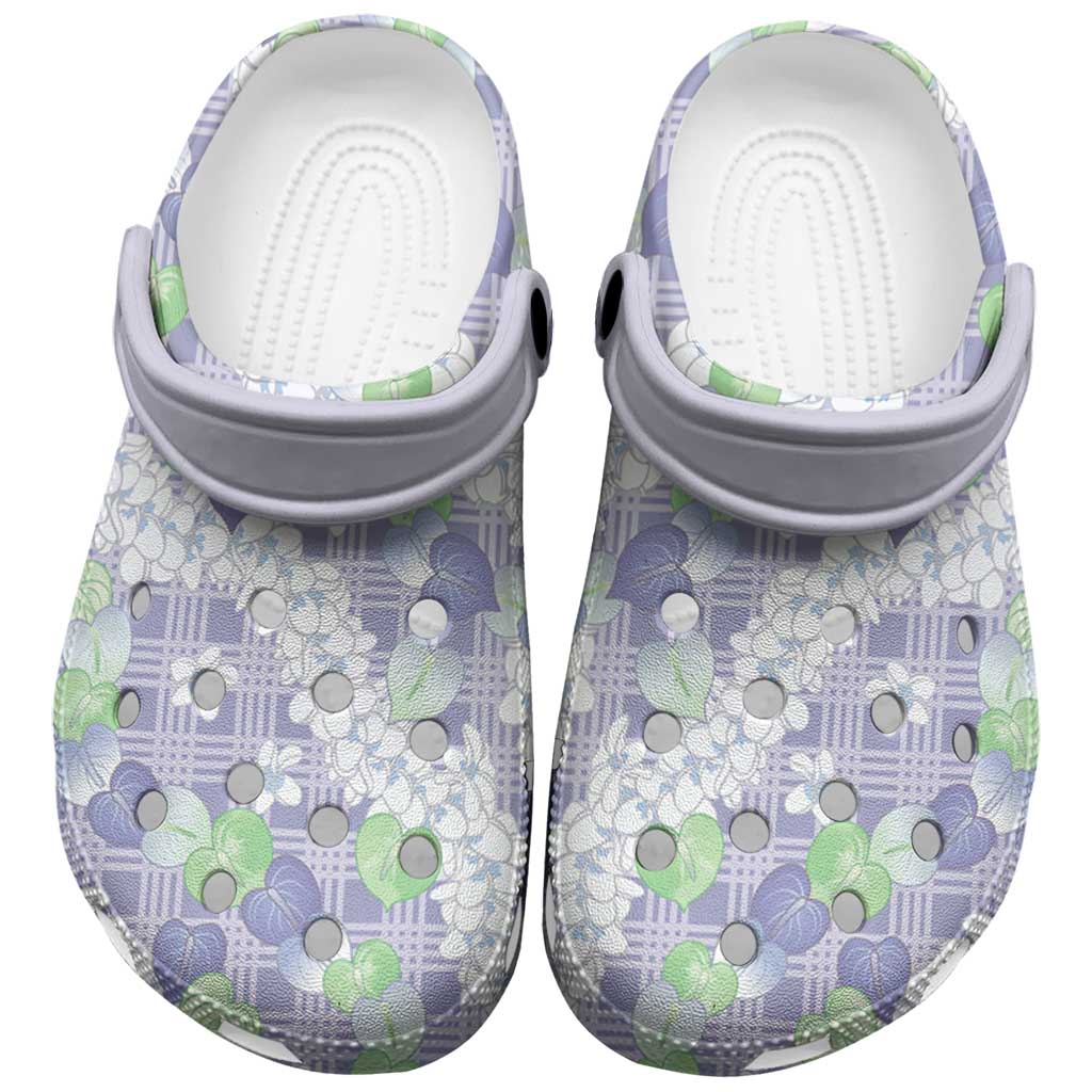 Anthurium Plumeria Lei Pastel Clogs Shoes Purple Hawaiian Splendid Palaka