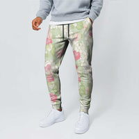 Anthurium Plumeria Lei Pastel Jogger Pants Green Hawaiian Splendid Palaka
