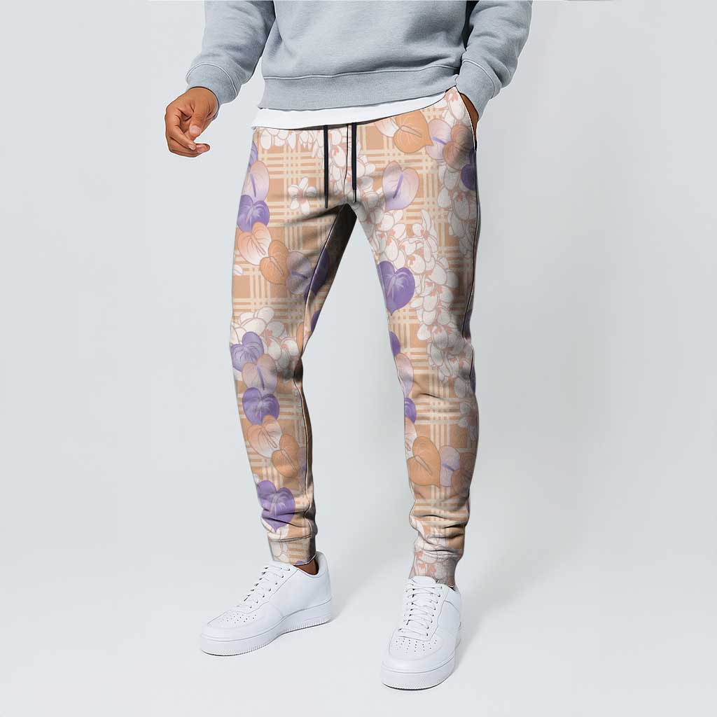 Anthurium Plumeria Lei Pastel Jogger Pants Orange Hawaiian Splendid Palaka