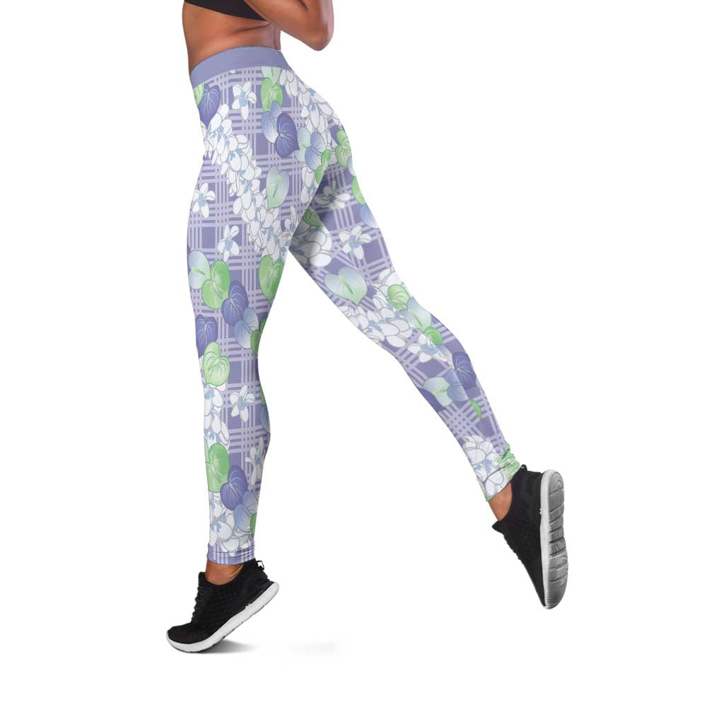 Anthurium Plumeria Lei Pastel Leggings Purple Hawaiian Splendid Palaka
