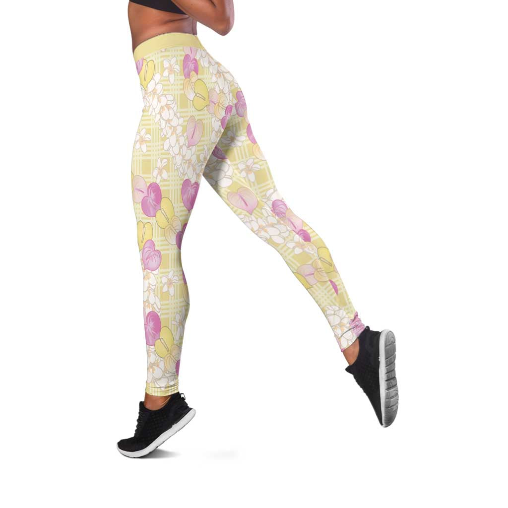 Anthurium Plumeria Lei Pastel Leggings Yellow Hawaiian Splendid Palaka
