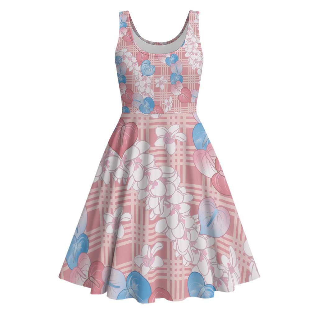 Anthurium Plumeria Lei Pastel Midi Dress Pink Hawaiian Splendid Palaka