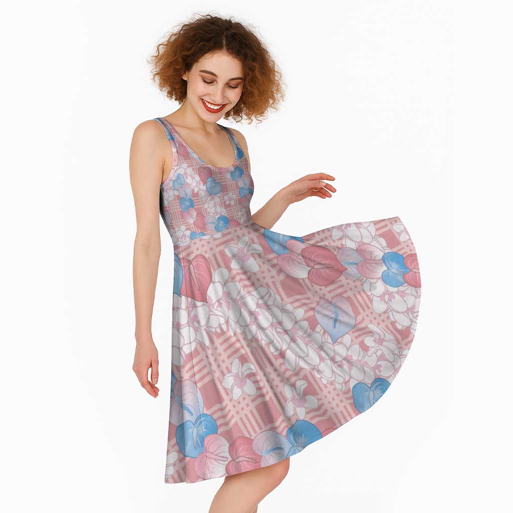 Anthurium Plumeria Lei Pastel Midi Dress Pink Hawaiian Splendid Palaka