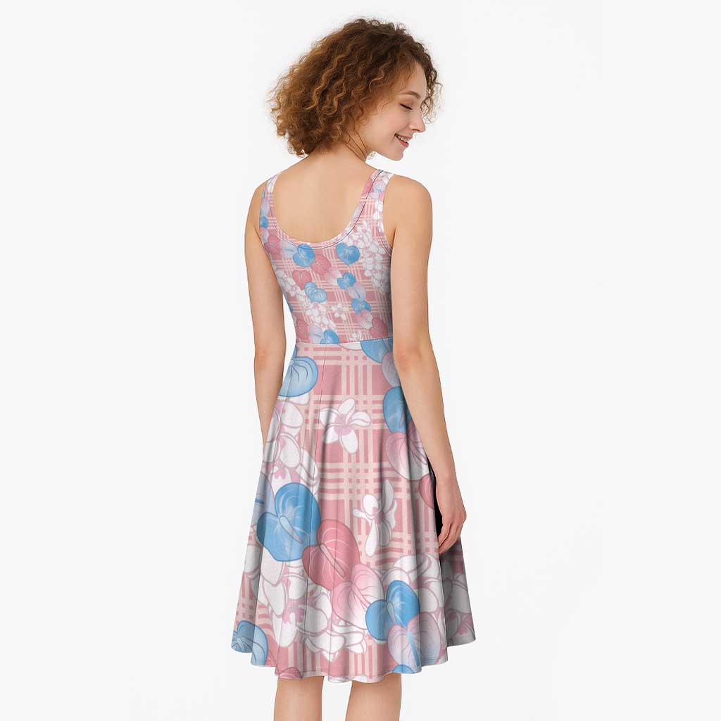 Anthurium Plumeria Lei Pastel Midi Dress Pink Hawaiian Splendid Palaka