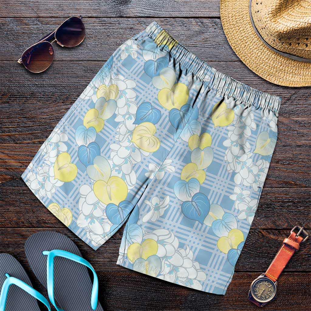 Anthurium Plumeria Lei Pastel Shorts for Men Blue Hawaiian Splendid Palaka