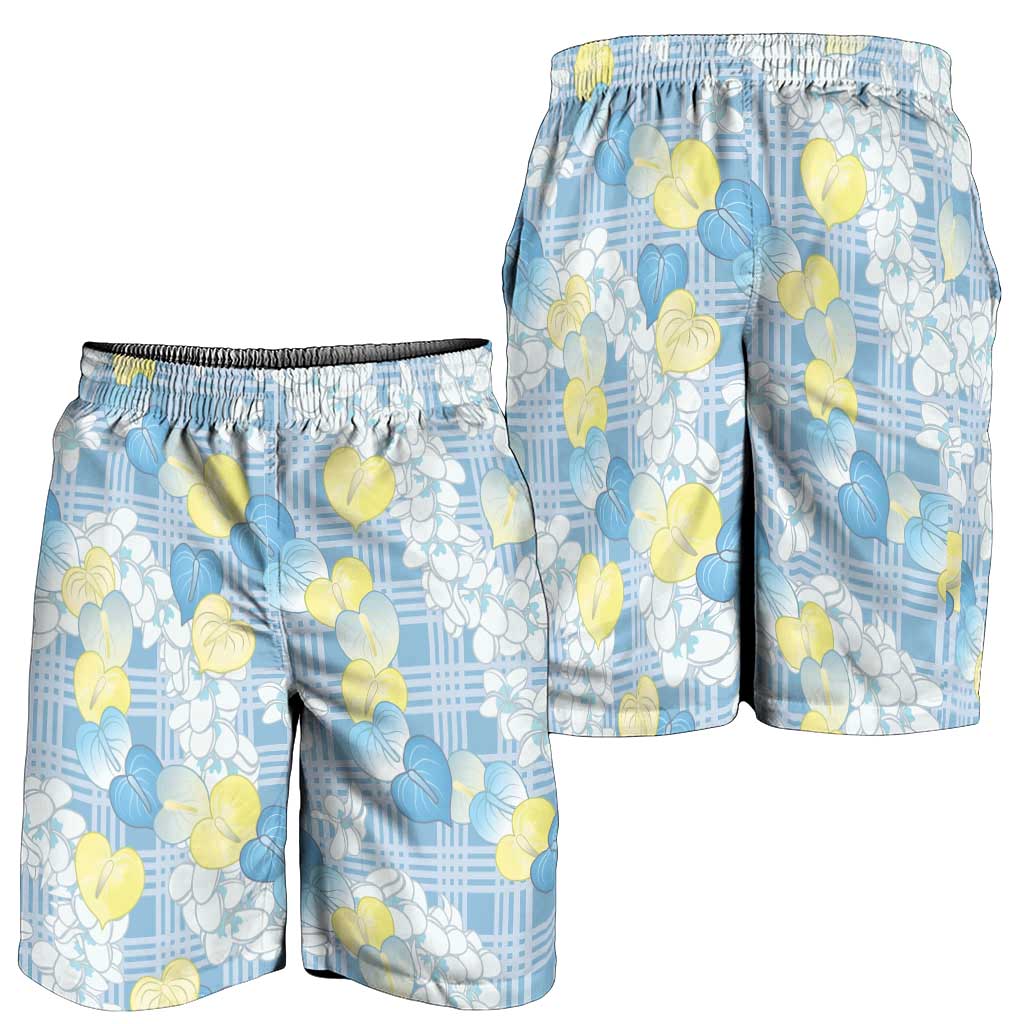 Anthurium Plumeria Lei Pastel Shorts for Men Blue Hawaiian Splendid Palaka