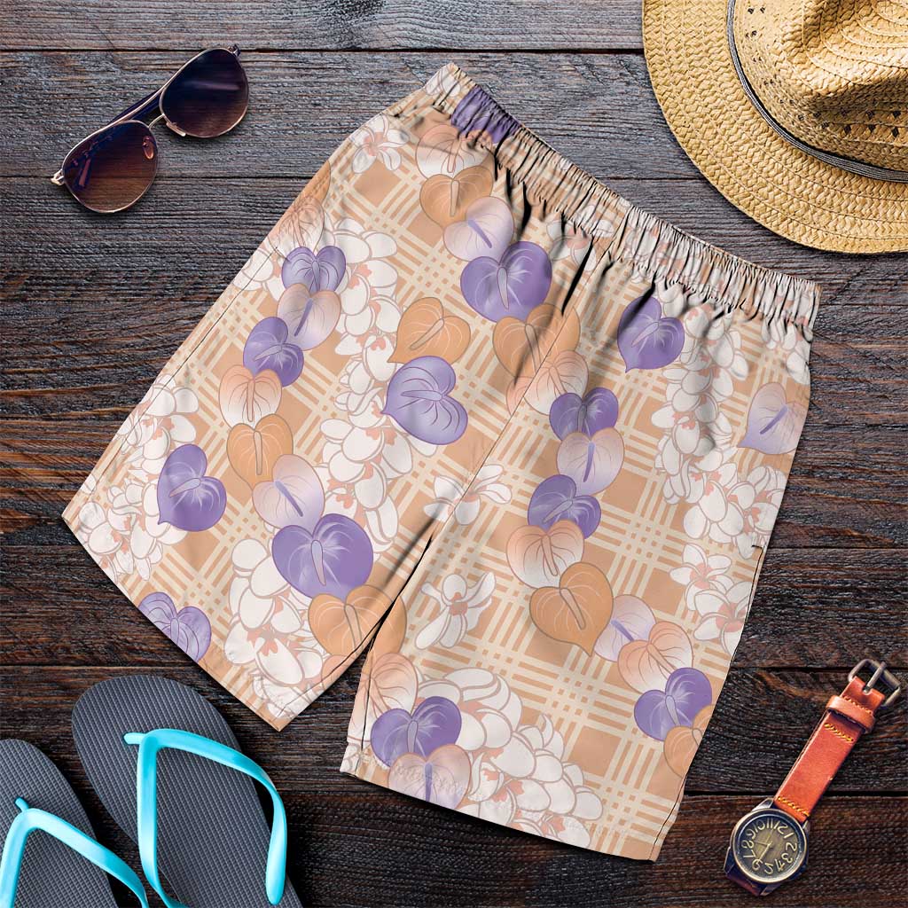 Anthurium Plumeria Lei Pastel Shorts for Men Orange Hawaiian Splendid Palaka