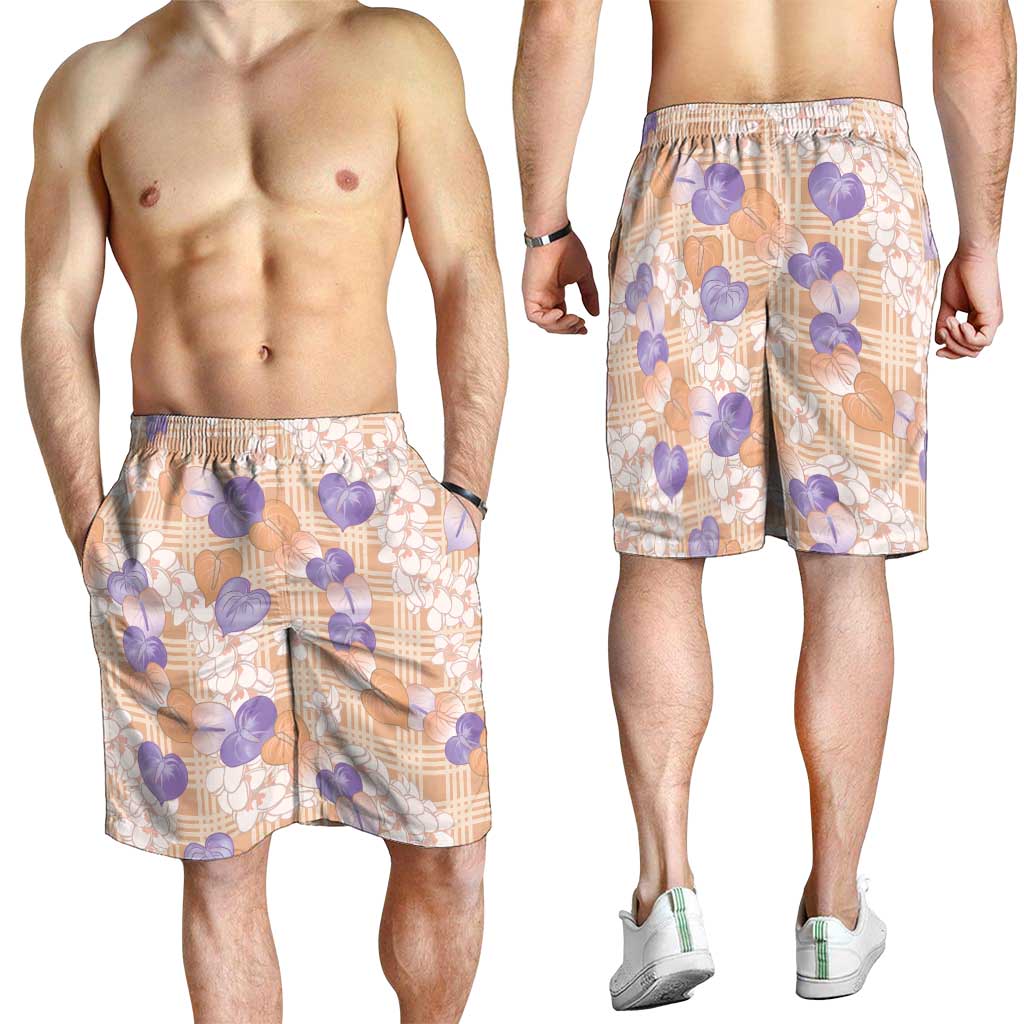 Anthurium Plumeria Lei Pastel Shorts for Men Orange Hawaiian Splendid Palaka