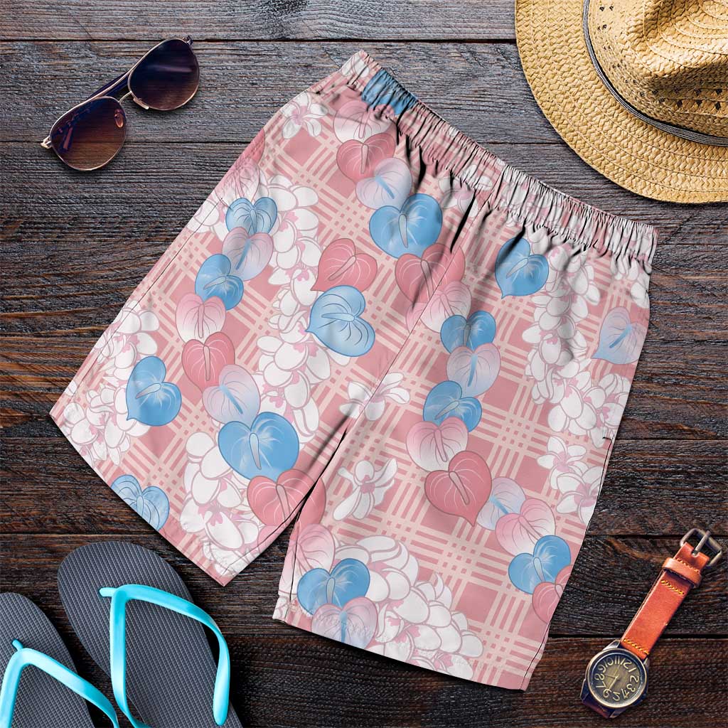 Anthurium Plumeria Lei Pastel Shorts for Men Pink Hawaiian Splendid Palaka