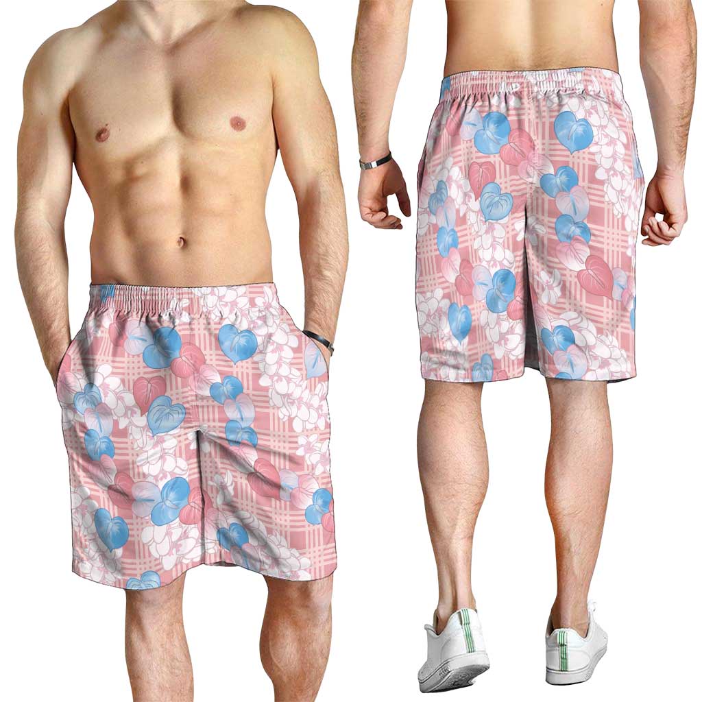 Anthurium Plumeria Lei Pastel Shorts for Men Pink Hawaiian Splendid Palaka