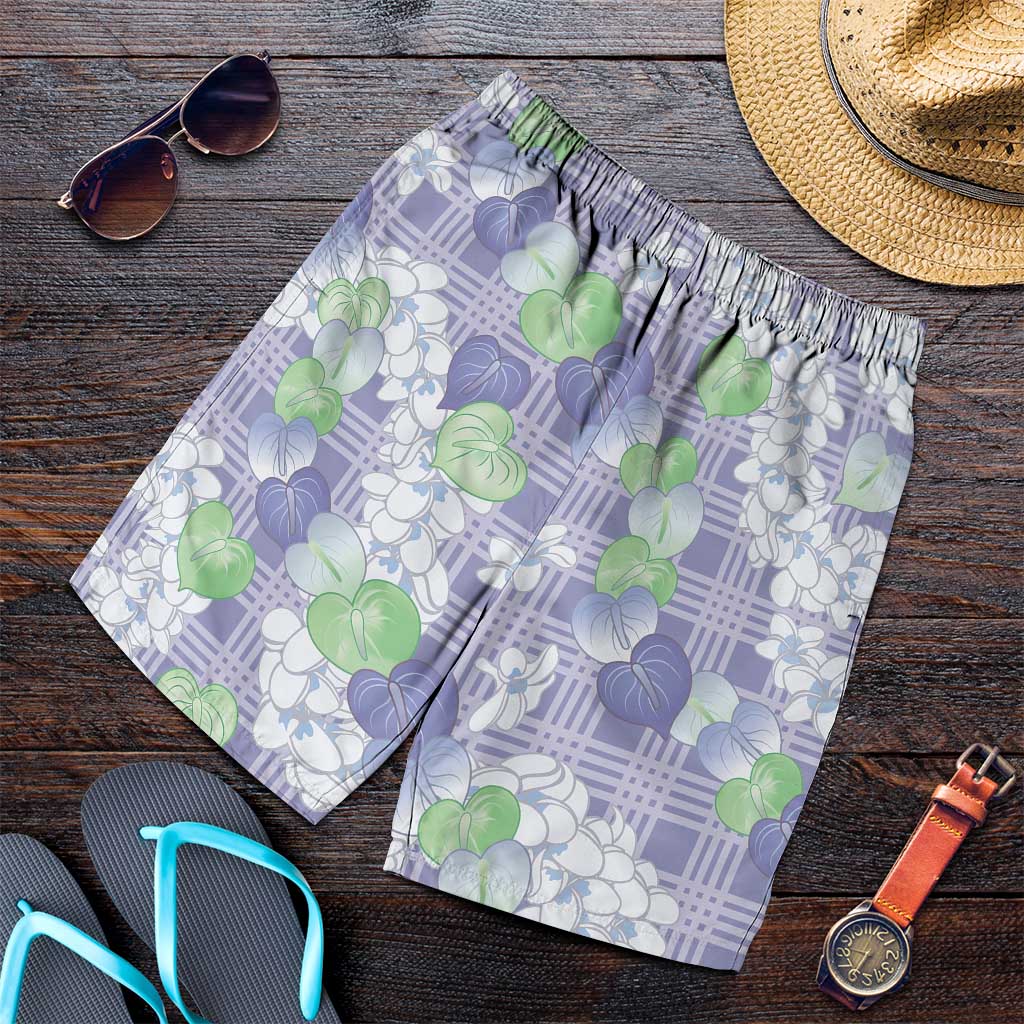 Anthurium Plumeria Lei Pastel Shorts for Men Purple Hawaiian Splendid Palaka